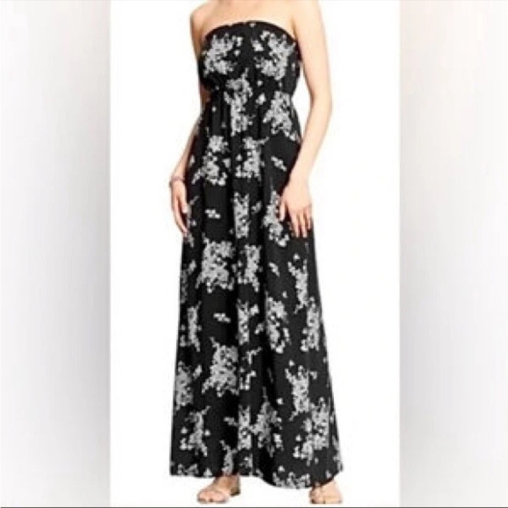 Old Navy Womens Strapless Floral Tube Maxi Dress Sz M Black Feminine Fairy